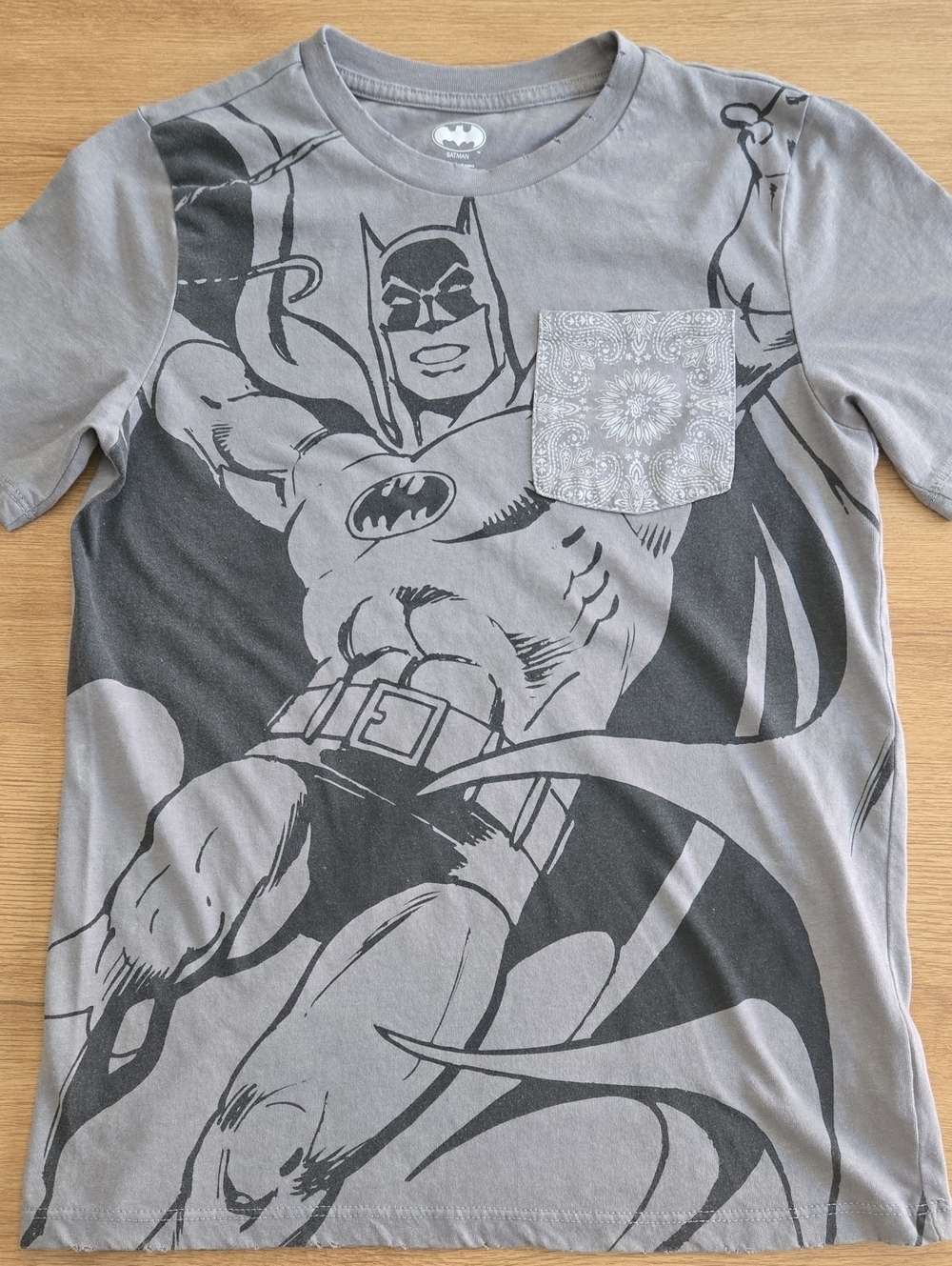 Batman Gray Tee with Paisley Pocket